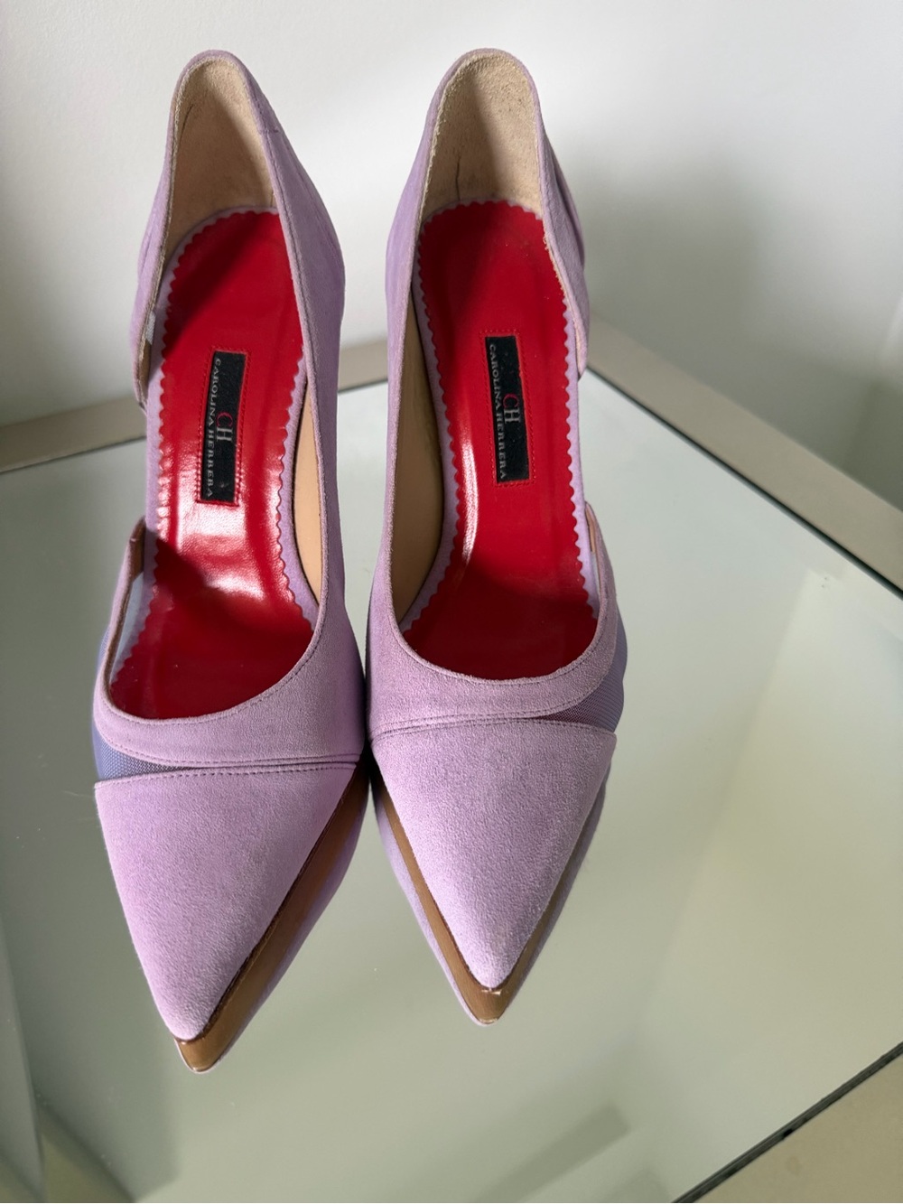 NWT CH Carolina Herrera lilac suede and mesh d'Orsay heels